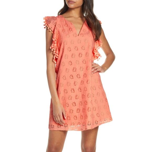 Lilly Pulitzer Astara Peach Palm Tree Eyelet Shift Mini Dress XS - Picture 1 of 7